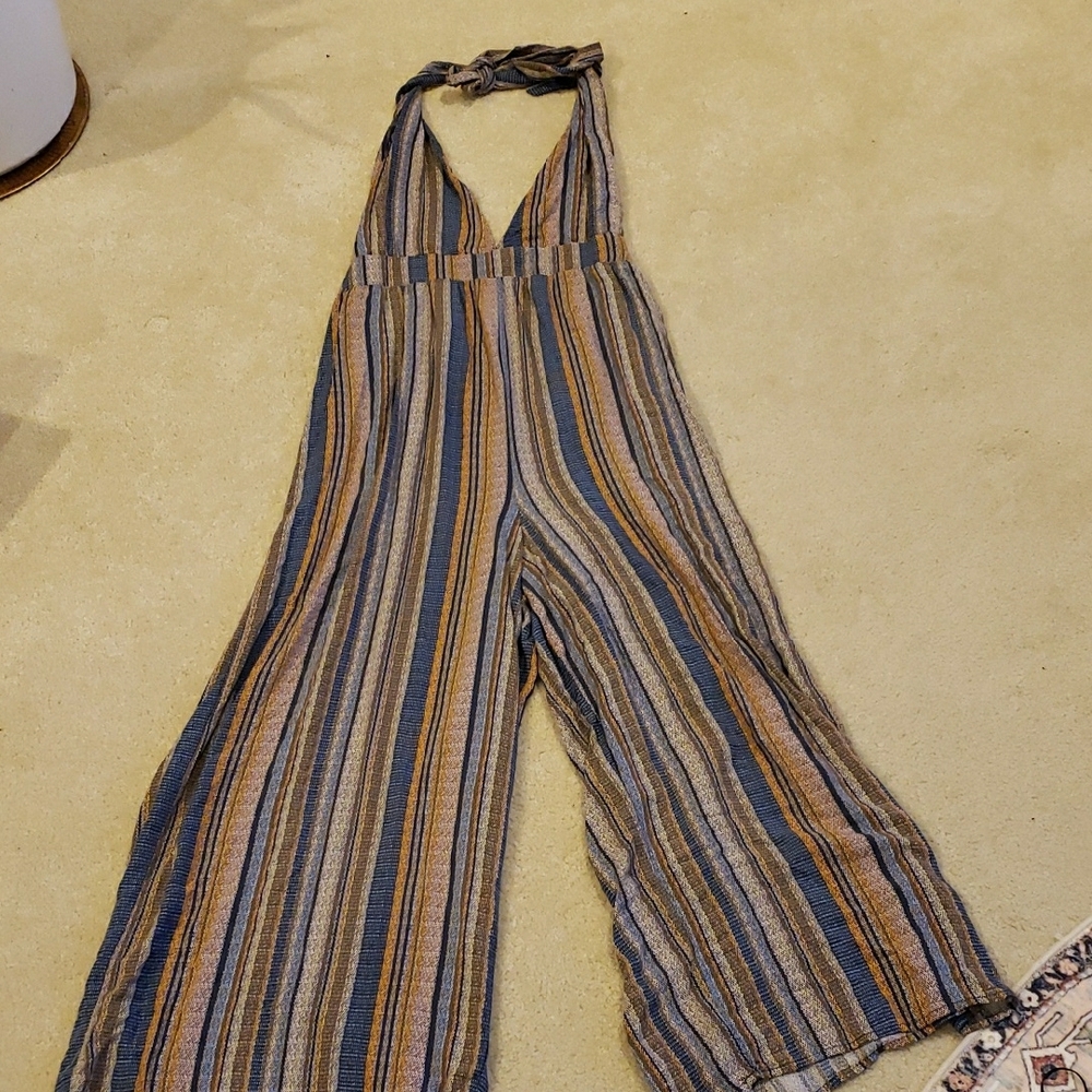 Wild Fable Blue and Brown Striped Jumpsuit